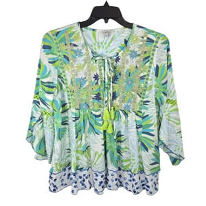 {John Mark} Women's Embroidered Sequined Boho Blouse